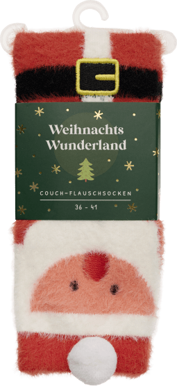 Produktbild von Weihnachtswunderland, Couch-Flauschsocken, Santa Claus, Größe 36-41