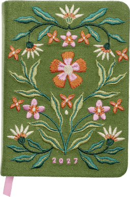 Produktbild von Taschenkalender A6 2027: Blütenmotiv, bestickt, grün