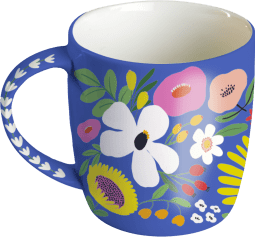 Bunte Blumengrüße Kaffeebecher royalblau, 350 ml