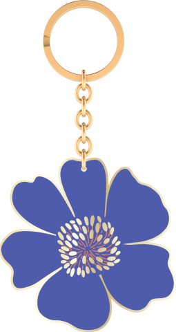 Bunte Blumengrüße Emaille-Schlüsselanhänger royalblau