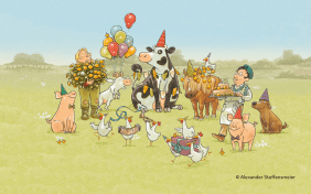 Kuh Lieselotte feiert Geburtstag mit all ihren Bauernhoffreunden