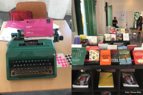 Schreibmaschine und ausgestellte Bücher