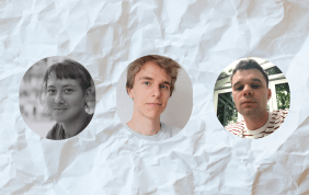 Vor einem Hintergrund aus weißem, zerknüllten Papier sind die Gesichter der drei Preisträger*innen des WORTMELDUNGEN-Förderpreises 2021 zu sehen: Melanie Sasha Berger (Wien), Samuel J. Kramer (Offenbach) und Benedikt Kuhn (Lüneburg) wurden für ihre Texte zum Thema Klimawandel ausgezeichnet.