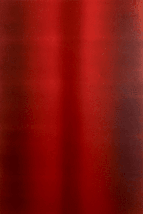 Ein abstraktes Bild von Kurt Bille, rostrot in unterschiedlichen Schattierungen, zwei helle Streifen fahren von oben durch das Bild, zwischen ihnen ein dunklerer