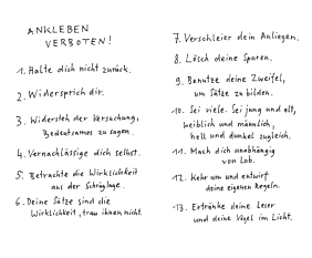 Handschriftliche Niederschrift der 13 Thesen Antje Rávik Strubels aus ihrem Essayband "Es hört nie auf, dass man etwas sagen muss".