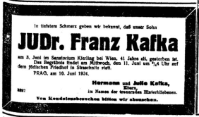 Abbildung deutsche Todesanzeige Franz Kafka