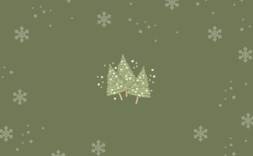 Tannenbaumillustration auf grünem Hintergrund mit Schneeflocken