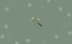 Mistelzweigillustration auf olivfarbenen Hintergrund mit Schneeflocken