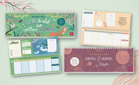 Coverabbildungen und Innenseiten der Tischkalender "Lebe wild und voller Wunder 2026" und "Einatmen. Ausatmen. Sein. 2026"