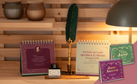 Moodbild der beiden Sprüche-Aufsteller zu Jane Austen (deutsch- und englischsprachig)