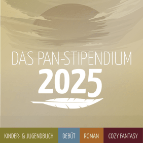 Banner für das Pan-Stipendium 2025. Der Schriftzug steht einfach weiß vor hellbraunen Hintergrund. Unten sind die vier Kategorien aus dem Text in mit unterschiedlichen Farben hinterlegt aufgeführt.