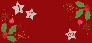 weihnachtliche Illustrationen und Adventskalender-Nummern in Sternen auf dunkelroten Hintergrund