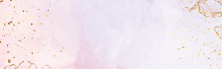 Ein dekorativer, horizontaler Hintergrund im Aquarell-Stil mit sanften Farbverläufen in Rosa, Hellviolett und Weiß. Auf der linken Seite sind feine, goldene Linienzeichnungen von Blättern und Zweigen zu sehen. Über die gesamte Fläche, besonders verdichtet auf der rechten Seite, verteilen sich feine goldene Sprenkel und Punkte, die dem Bild einen eleganten Glanz verleihen.