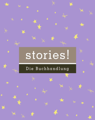 Das Logo von "stories! Die Buchhandlung" auf Sternenhintergrund