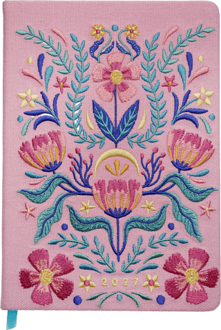 Produktbild von Taschenkalender A5 2027: Blütenmotiv, bestickt, rosa