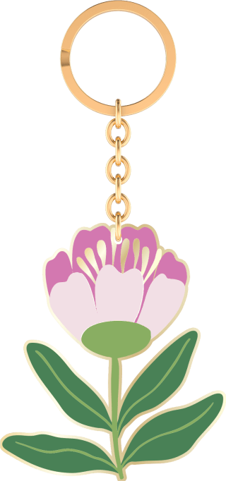 Bunte Blumengrüße Emaille-Schlüsselanhänger rosa