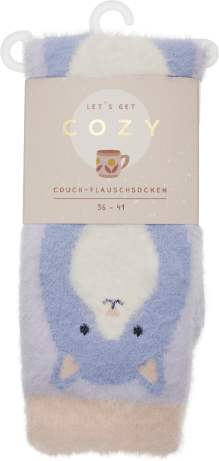 Produktbild von COZY Couch-Flauschsocken"Cozy Cat", blau, Größe 36-41