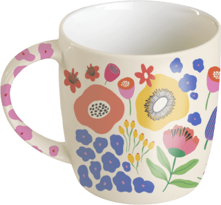 Bunte Blumengrüße Kaffeebecher beige, 350 ml