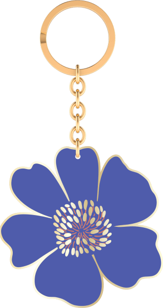 Bunte Blumengrüße Emaille-Schlüsselanhänger royalblau