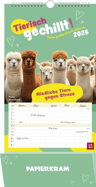 Familienkalender 2026: Tierisch gechillt! Unser großer Familienplaner 2026