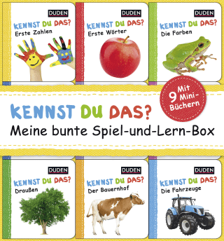 Buchcover von Duden 12+: Kennst du das? Meine bunte Spiel-und-Lern-Box: 9 Mini-Bücher in einer Box