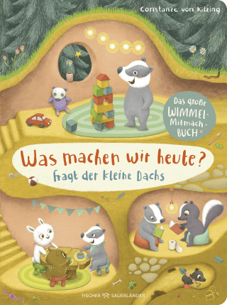 Buchcover von Was machen wir heute?, fragt der kleine Dachs : Das große Wimmel-Mitmachbuch