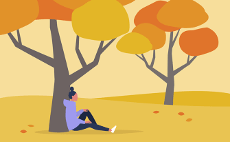 Illustration Frau sitzt unter Bäumen