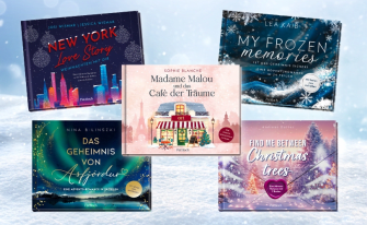 Coverabbildungen unserer Advents-Romances auf winterlichem Hintergrund