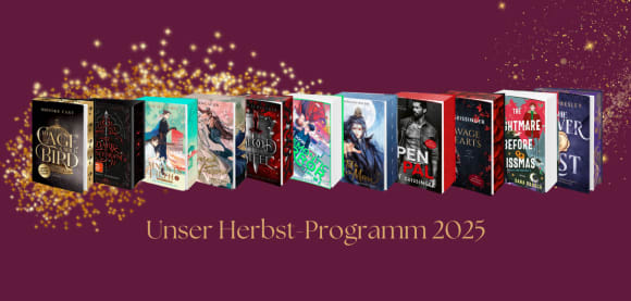 Bücher des Herbst-Programms 2025 des Bramble Verlags vor dunkellila Hintergrund