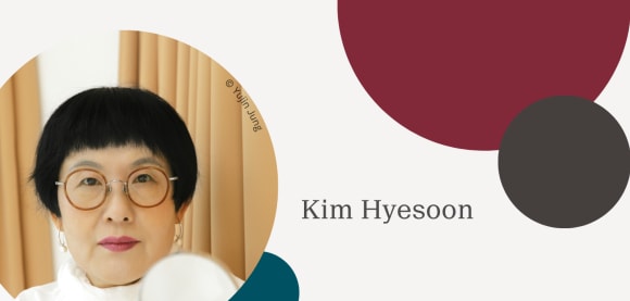 Grafik mit bunten Kreisen und einem Foto von Kim Hyesoon