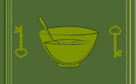 Schüssel und Schlüssel vor grünem Hintergrund