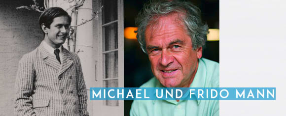 Links ein Foto von Michael Mann als junger Mann, rechts ein aktuelles Foto von seinem Sohn Frido Mann