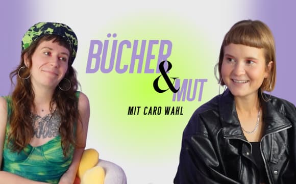 Banner zur Folge mit Caro Wahl, links ist Podcasthost Lisa abgebildet, rechts Caro. In der Mitte der Text 