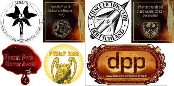 Collage der Logos einiger deutschsprachiger Phantastikpreise, die im Artikel erwähnt werden.