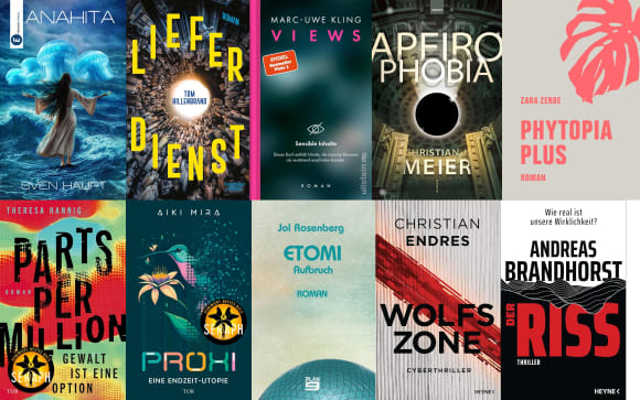 Die 10 Cover der für den Kurd Laßwitz-Preis nominierten deutschsprachigen Romane
