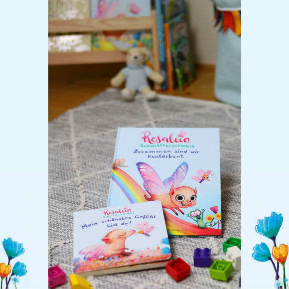 Das Bild zeigt die Produktwelt von Rosalein Schmetterschwein in einer Kinderzimmerszene