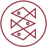 Logo des Instagramkanals @sfischerverlage. Roter Kreis mit drei kleinen roten Fischen in der Mitte