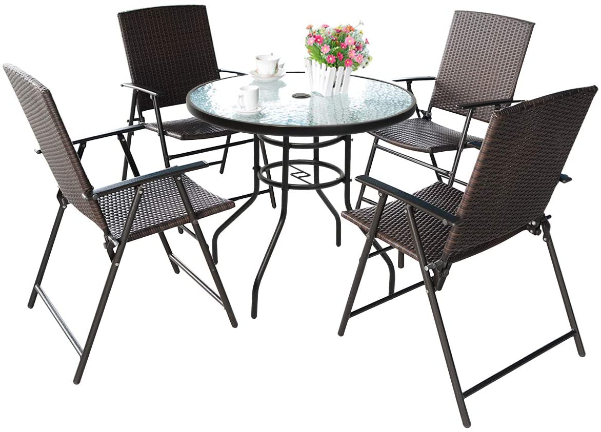 Cheap Small Patio Furniture: S AFSTAR 5 Pieces Patio Dining Set, 4 Folding Chairs with Table,
