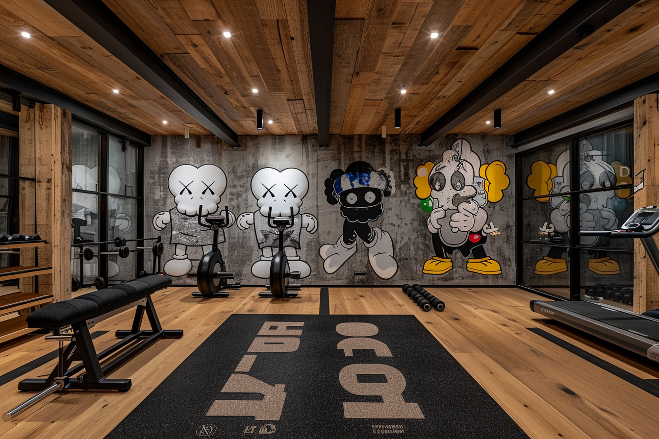 lebuzzguy_A_basement_home_gym_designed_for_an_artist_like_KAWS__ac64bb45-ef0b-488c-bfaa-a4a3217e68c3