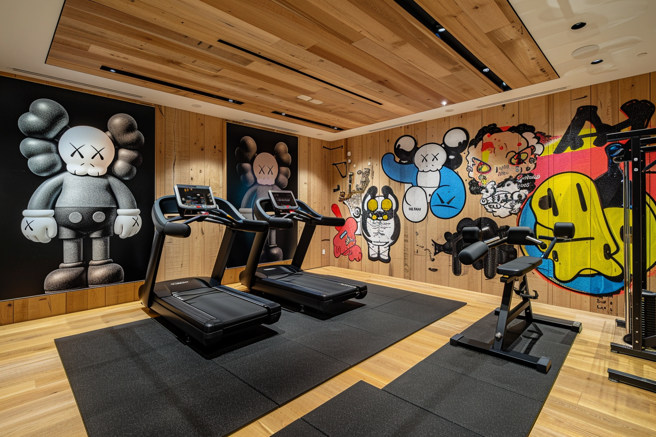 lebuzzguy_A_basement_home_gym_designed_for_an_artist_like_KAWS__7993cfca-bd8e-468e-b7db-9c73d6a0818c