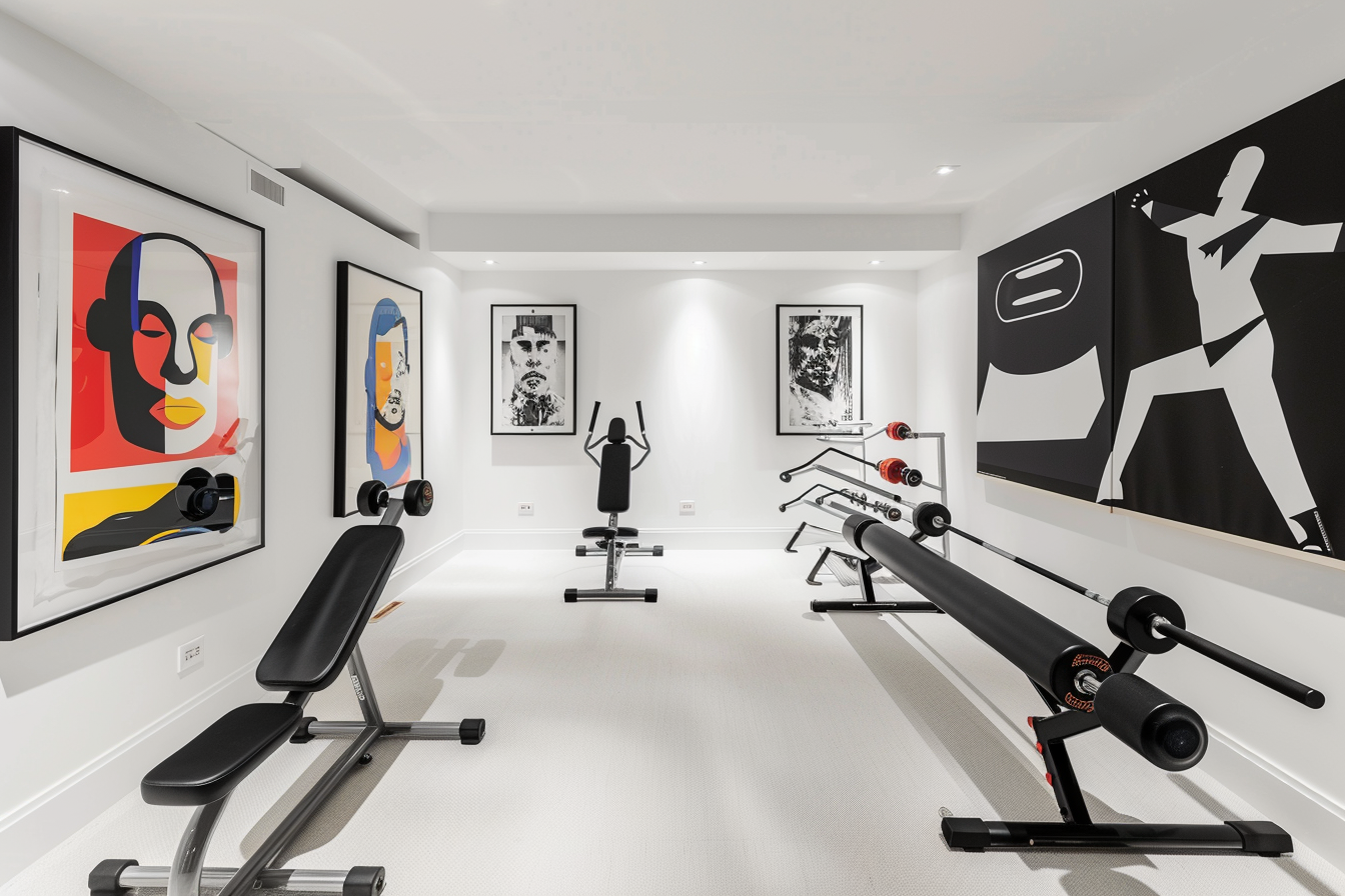 lebuzzguy_A_basement_home_gym_inspired_by_MoMa_featuring_a_clea_34897b43-2ade-4c1a-a5d1-4ba2012f3db4