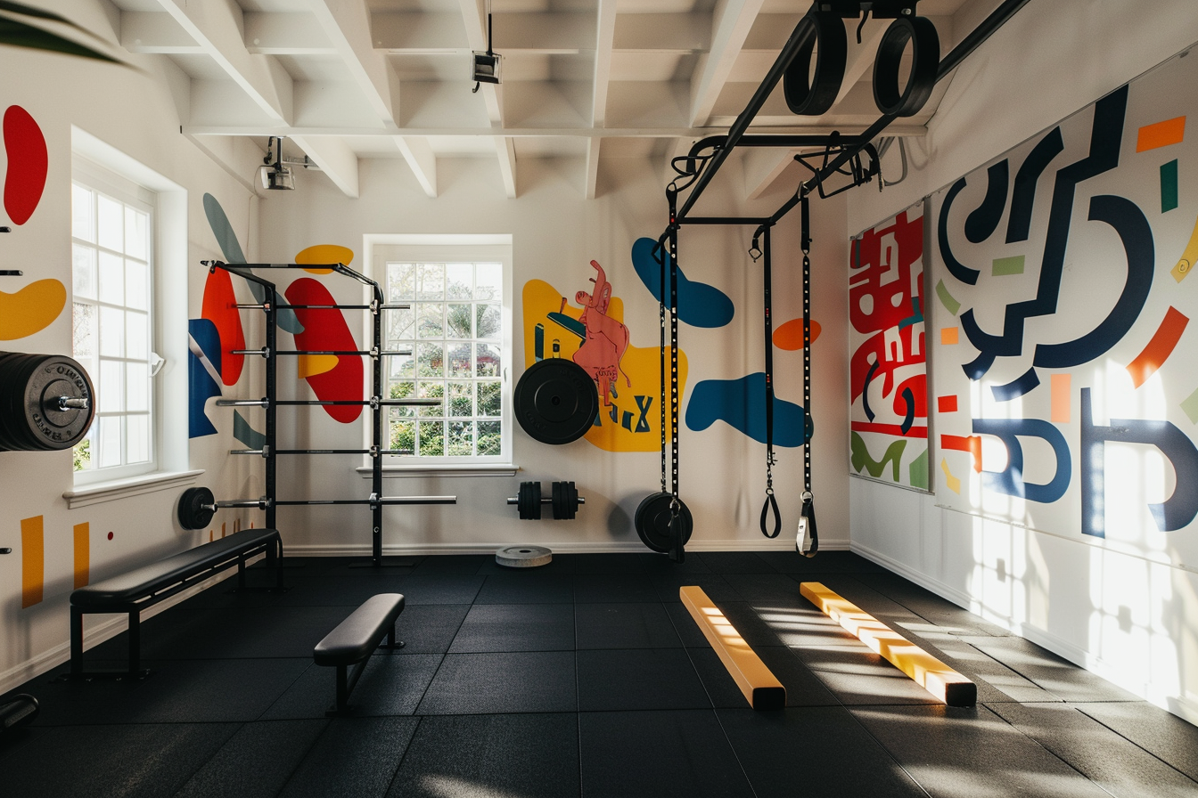 lebuzzguy_A_Geoff_McFetridge-themed_home_gym_focusing_on_visual_9ff069c8-a3a9-4270-805a-3991aeddf9cc