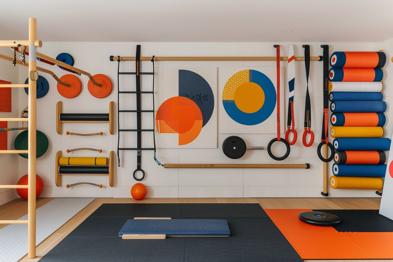 lebuzzguy_A_Geoff_McFetridge-themed_home_gym_with_a_focus_on_vi_2b2ceead-eef8-4d53-b983-80be61b3808c