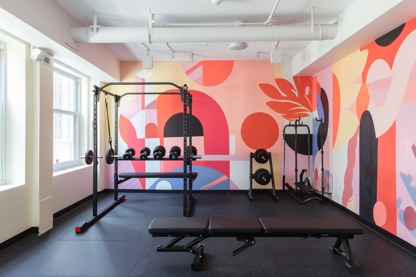 lebuzzguy_A_Geoff_McFetridge-themed_contemporary_gym_with_a_min_fd4ec35d-1d7e-4763-a81f-68eaef8b4421