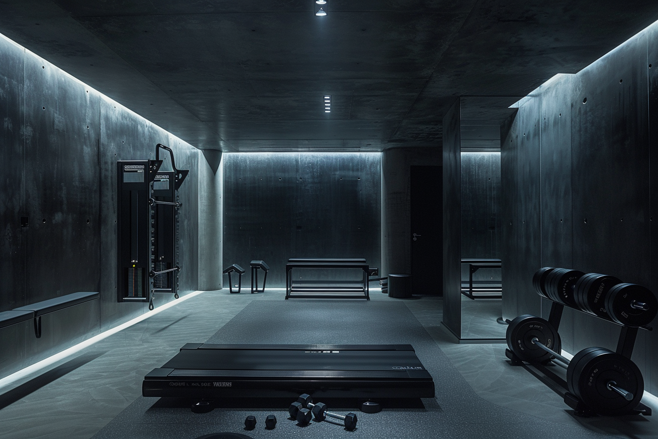 lebuzzguy_A_Jean_Nouvel-style_basement_home_gym_with_a_focus_on_3dabbcca-2b75-4a9e-a694-b89d63b44ee8