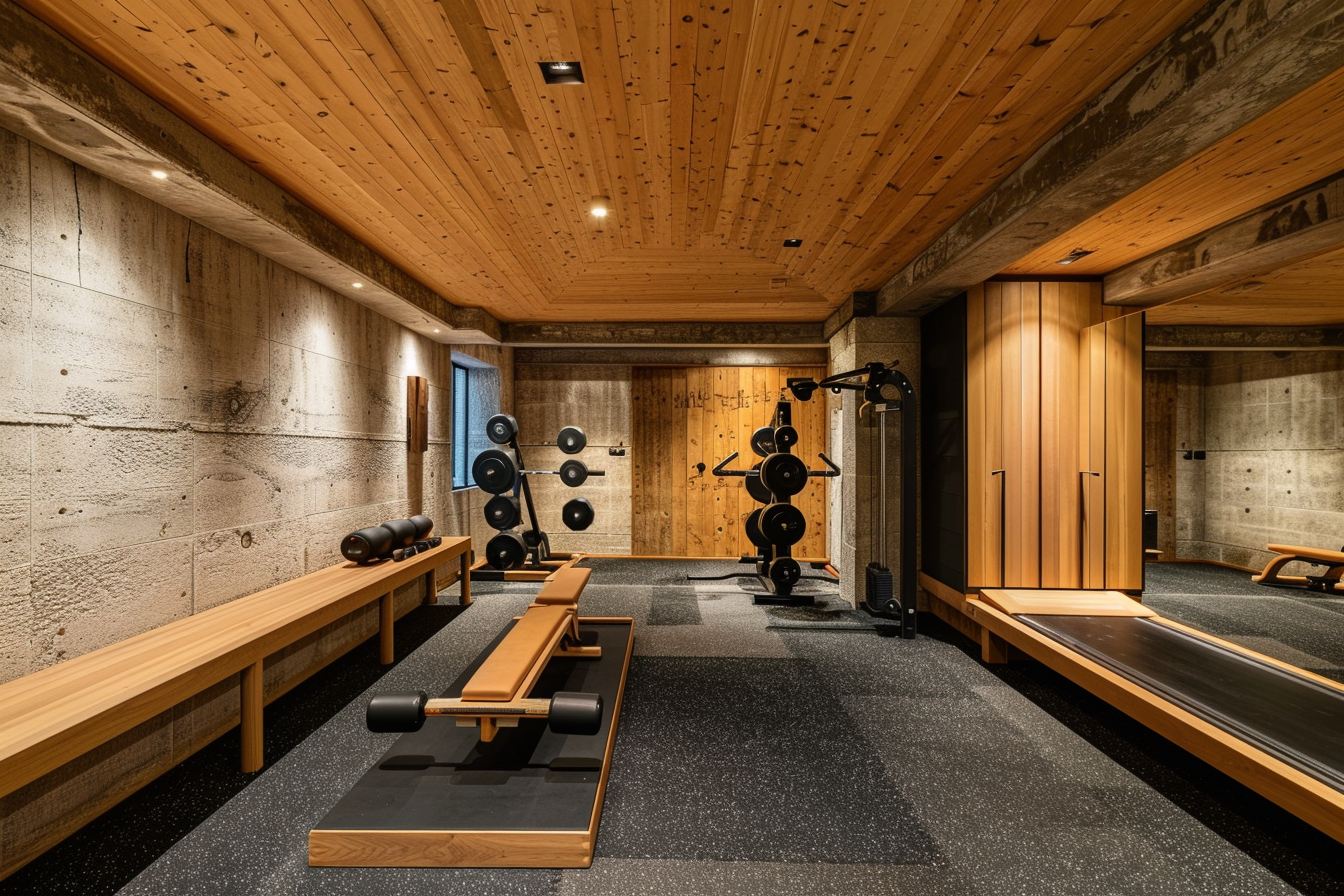 lebuzzguy_A_luxurious_basement_home_gym_inspired_by_Frank_Lloyd_08ced2ff-cd9f-4d26-8422-300a7b6db098