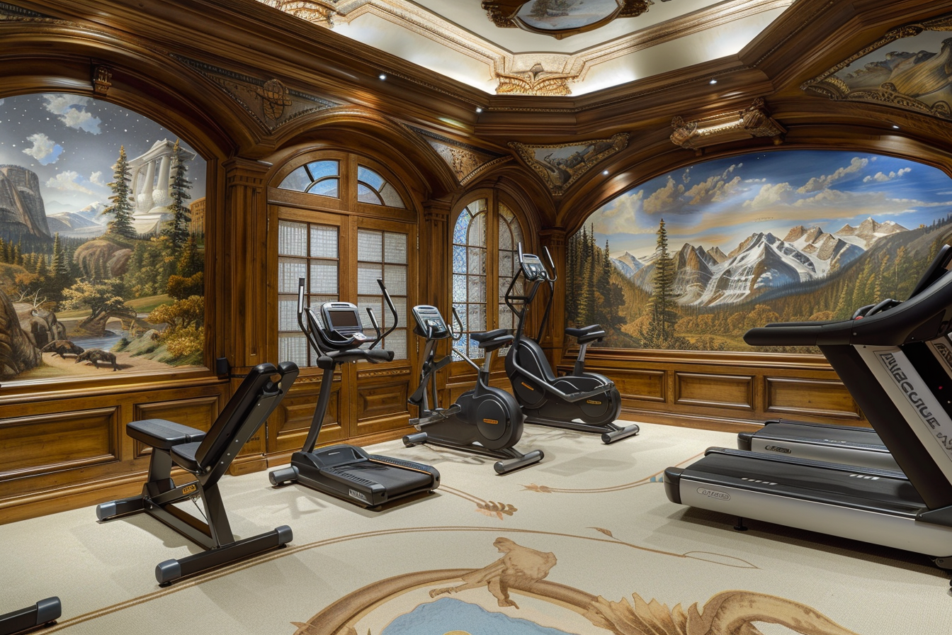 lebuzzguy_A_luxury_hotel-style_basement_home_gym_with_plush_car_e4aac516-4bdb-4f67-a19a-03b72e2a063f