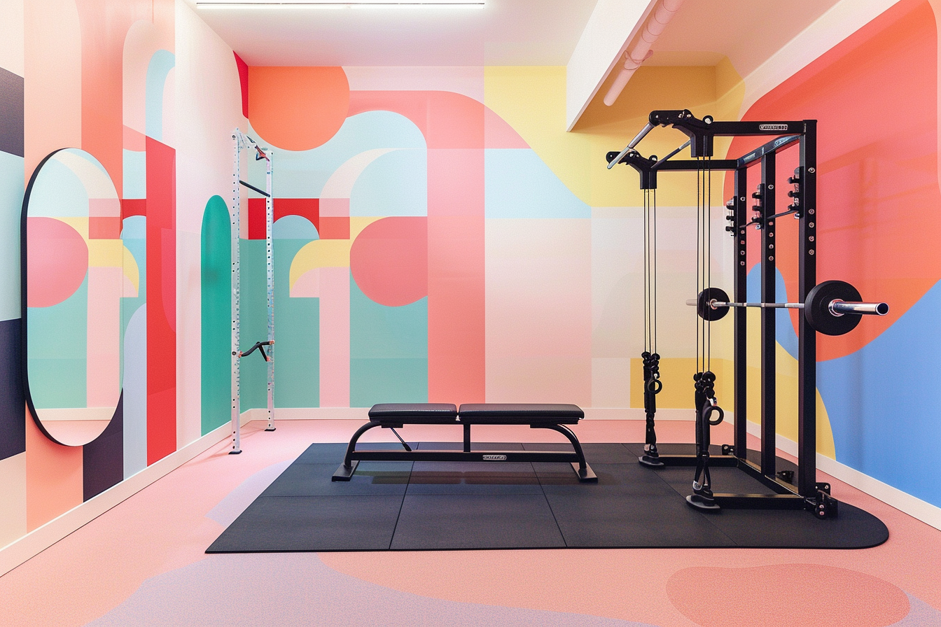 lebuzzguy_A_minimalist_Geoff_McFetridge-inspired_home_gym_with__6bad516c-ad7a-4d85-a551-f7873058c236