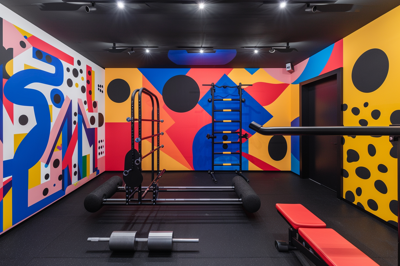 lebuzzguy_A_modern_Geoff_McFetridge-inspired_home_gym_with_vibr_ce08d030-7367-4c14-9cb8-065fee11e5a8