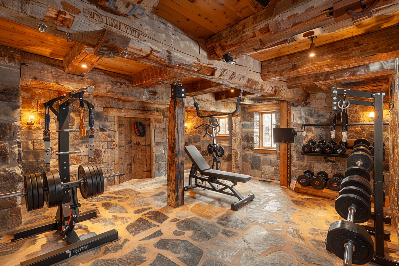 lebuzzguy_A_rustic-style_basement_home_gym_with_exposed_wooden__681f0fcc-b38a-4eee-94e7-1d82a80f7019